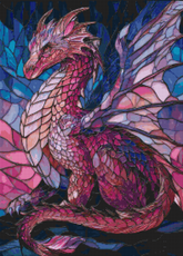 Preview of Blazing Dragon diamond art kit—majestic violet dragon with shimmering stained-glass textures. 50x70cm square canvas for DIY fantasy wall art.